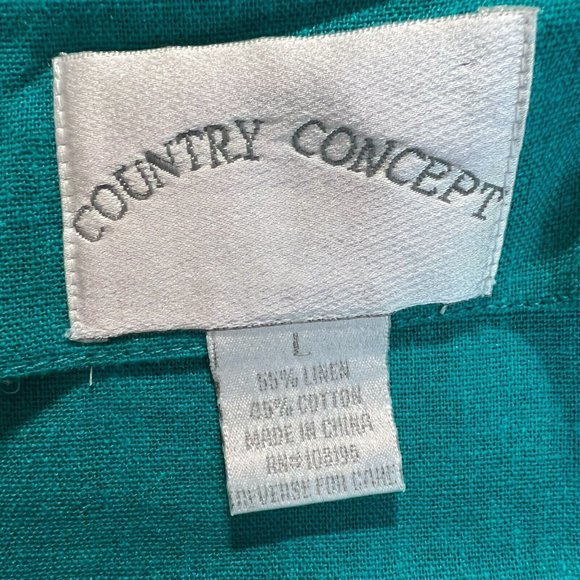 Country Concepts‎ Dress Large Teal Green Linen Cotton Midi Shift Lighthouse New - Picture 10 of 12